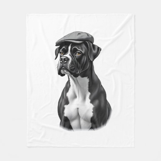 Vintage-Boxerhund mit Kappe Monochrome Grafikillus Fleecedecke (Vorderseite)