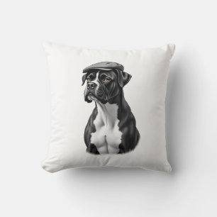 Vintage-Boxerhund mit Kappe Monochrome Grafikillus Kissen