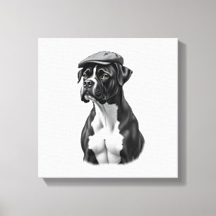Vintage-Boxerhund mit Kappe Monochrome Grafikillus Leinwanddruck