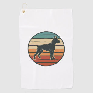 Vintage-Boxerhund-Sonnenuntergangs-Gravur-Vektorde Golfhandtuch