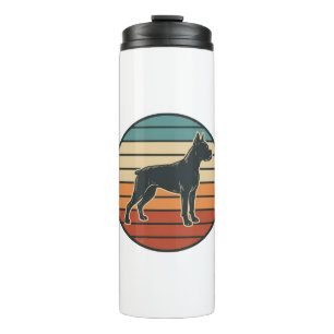 Vintage-Boxerhund-Sonnenuntergangs-Gravur-Vektorde Thermosbecher