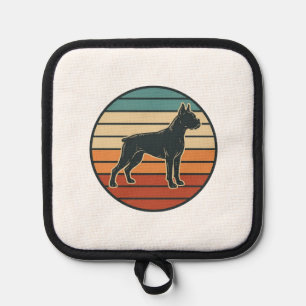 Vintage-Boxerhund-Sonnenuntergangs-Stichvektor-Des Topflappen