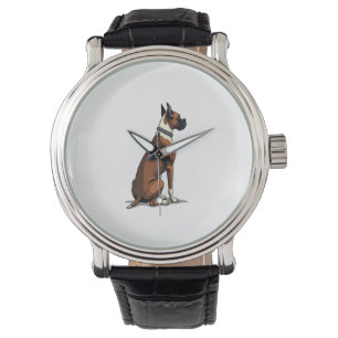 Vintage-Boxerhund von hinten Illustration Braun W Armbanduhr