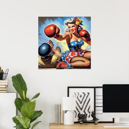 Vintage BoxGirl-Illustration Poster (Heimbüro)