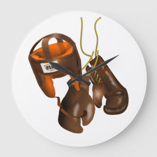 Vintage Boxhandschuhe und Helm Große Wanduhr