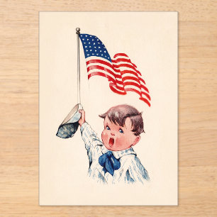 Vintage Boy Amerikanische Flagge 4. Juli Acryl-Ein Acryleinladungen