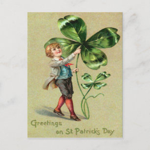 Vintage Boy Four Leaf Clover St Patrick's Day Card Postkarte