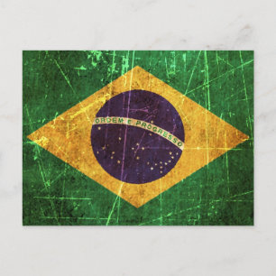 Vintage brasilianische Flagge gekratzt und getrage Postkarte