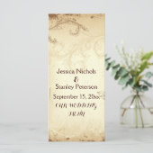 Vintage Braun-, Beige-Scrollblatt-Hochzeitskarte Menükarte (Stehend Vorderseite)