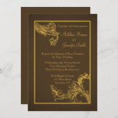 Vintage Braun- und Goldbarsch-Swoosh-Hochzeit Einladung (Vorne/Hinten)