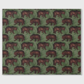 Vintage Braunbären auf Grün Geschenkpapier (Flach)