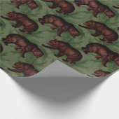 Vintage Braunbären auf Grün Geschenkpapier (Ecke)