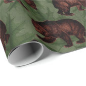 Vintage Braunbären auf Grün Geschenkpapier (Rolleneckpunkt)