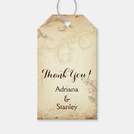 Vintage braune, beige Blätterblatthochzeit Danke Geschenkanhänger (Vorderseite)