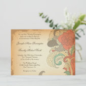 Vintage braune Blumenzwiebeln Wirbel Hochzeitsreis Einladung (Stehend Vorderseite)