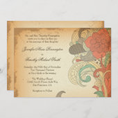 Vintage braune Blumenzwiebeln Wirbel Hochzeitsreis Einladung (Vorne/Hinten)