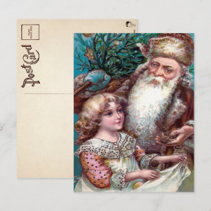 Vintage braune Santa-Weihnachtspostkarte mit Robe Postkarte