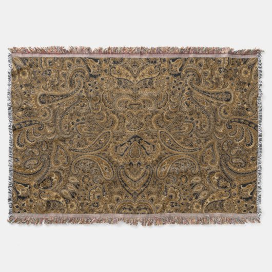 Vintage, braune und beige Floral Paisley Decke (Vorderseite)