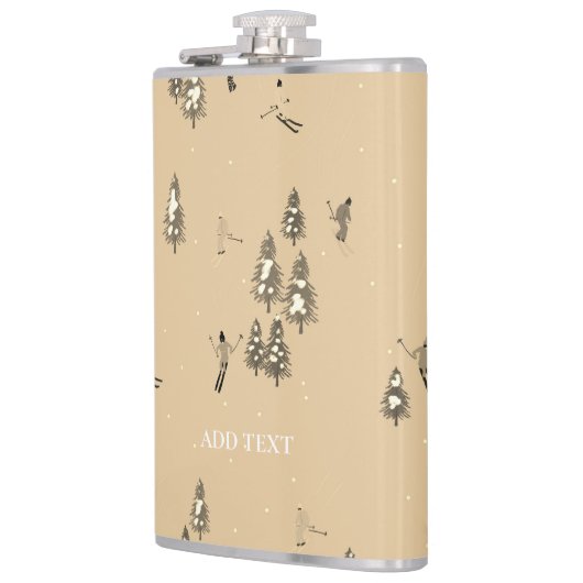 Vintage braune Winterskifahrer-Muster Flachmann (Links)