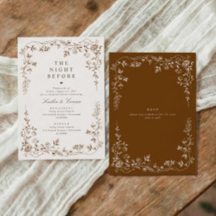 Vintage Braunes Französisches Florales Probedinner Einladung