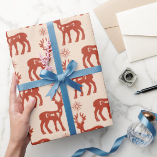 Vintage Braunes Rentiere Weihnachtsthema Geschenkpapier