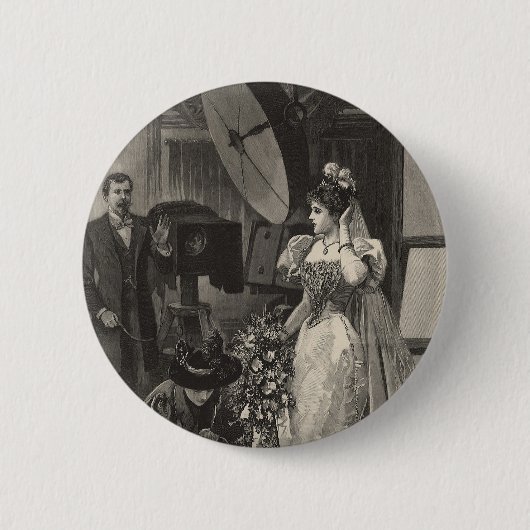 Vintage Braut, Brautporträt mit Fotograf Button (Vorderseite)