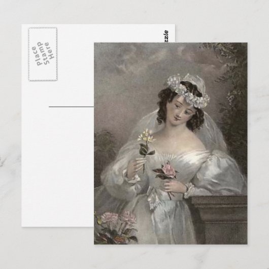 Vintage Braut mit Blume Postkarte (Vorne/Hinten)