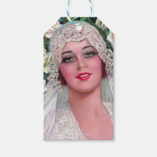 Vintage Braut mit Rose Geschenkanhänger