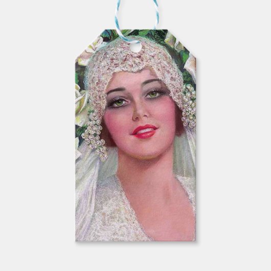 Vintage Braut mit Rose Geschenkanhänger (Vorderseite)