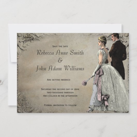 Vintage Braut und Hochzeit retten das Datum Save The Date (Vorderseite)