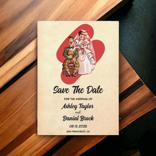 Vintage Brautbräuner Retro Hochzeit speichern das  Einladung