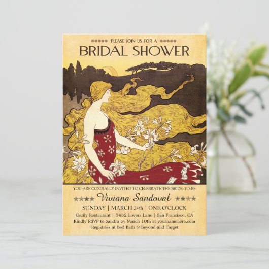 Vintage Brautdusche Einladung (Stehend Vorderseite)