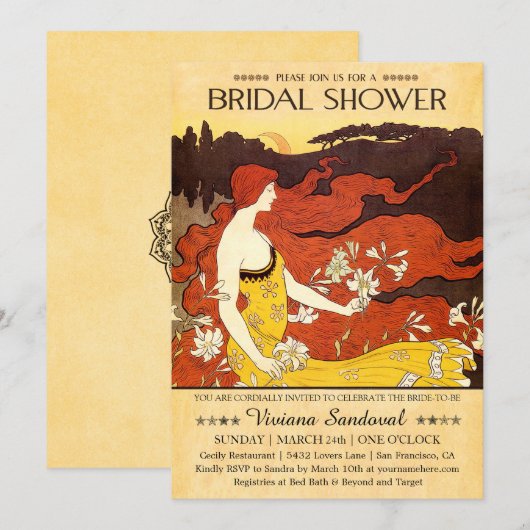 Vintage Brautdusche Einladung (Vorne/Hinten)