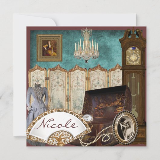 Vintage Brautdusche Einladung (Vorderseite)