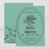 Vintage Brautdusche Einladung | Deep Türkise (Vorne/Hinten)