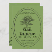 Vintage Brautdusche Einladung | Mossy Green (Vorne/Hinten)