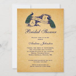 Vintage | Brautparty-Einladung des blauen Pfau- Einladung