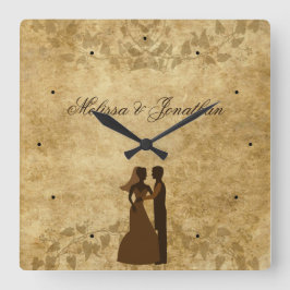 Vintage Brautpavillon individuelle Namen Quadratische Wanduhr