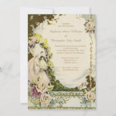 Vintage Brautu. Bräutigamchic-romantische Hochzeit Einladung (Rückseite)