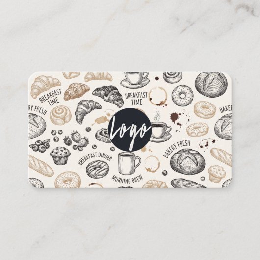 Vintage Breakfast Bakery Seamless Pattern Visitenkarte (Vorderseite)