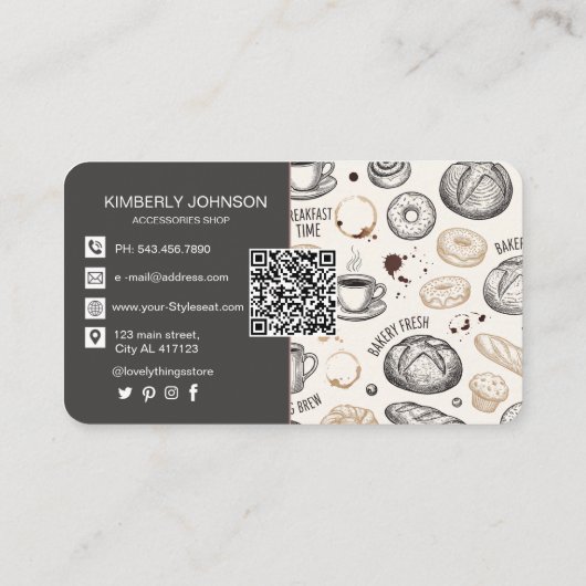 Vintage Breakfast Bakery Seamless Pattern Visitenkarte (Rückseite)