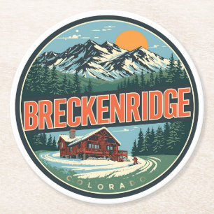 Vintage Breckenridge Colorado Rocky Mountain Runder Pappuntersetzer