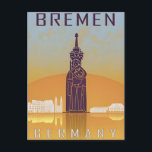 Vintage Bremen Brême Deutschland Postkarte<br><div class="desc">Vintag,  Retro,  Reisen,  modern,  Aquarell,  Bremen,  Deutschland,  Tourismus,  allemagne,  Brême, </div>