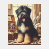 Vintage-Briard-Hunde-Gemälde Fleecedecke (Vorderseite)