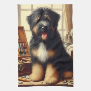 Vintage-Briard-Hunde-Gemälde Geschirrtuch