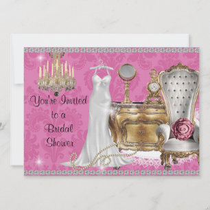 VINTAGE BRIDAL SHOWING INVITATION PINK DAMASK Wall Einladung