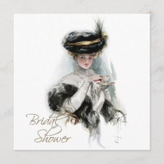 Vintage Bridal Teedusche aus Schwarz und Gold Einladung