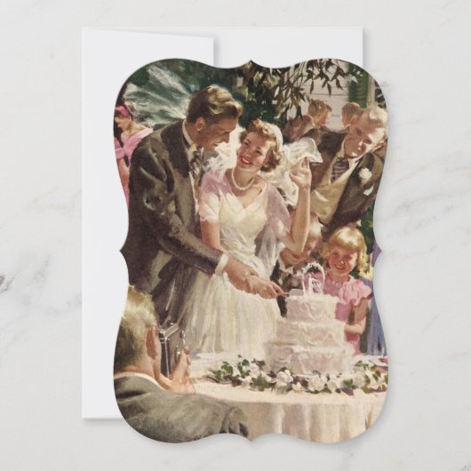 Vintage Bride Groom Neugierige schneiden die Kuche Einladung (Vorderseite)