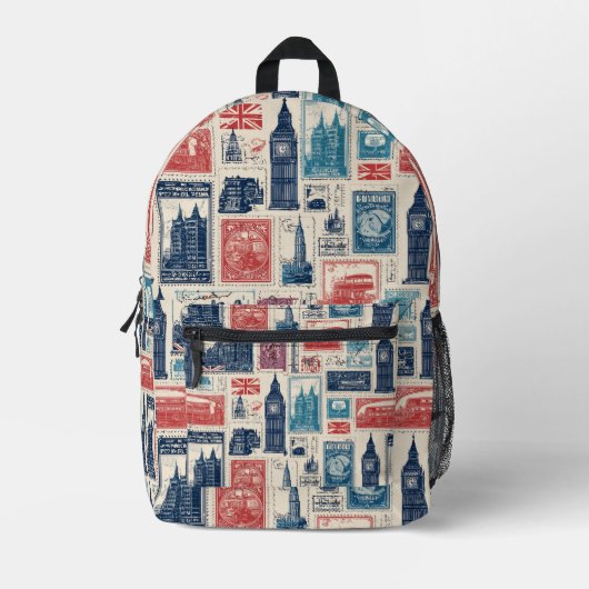 Vintage Briefmarke Bedruckter Rucksack (Vorderseite)