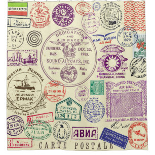Vintage Briefmarke, dekoratives Set. Duschvorhang